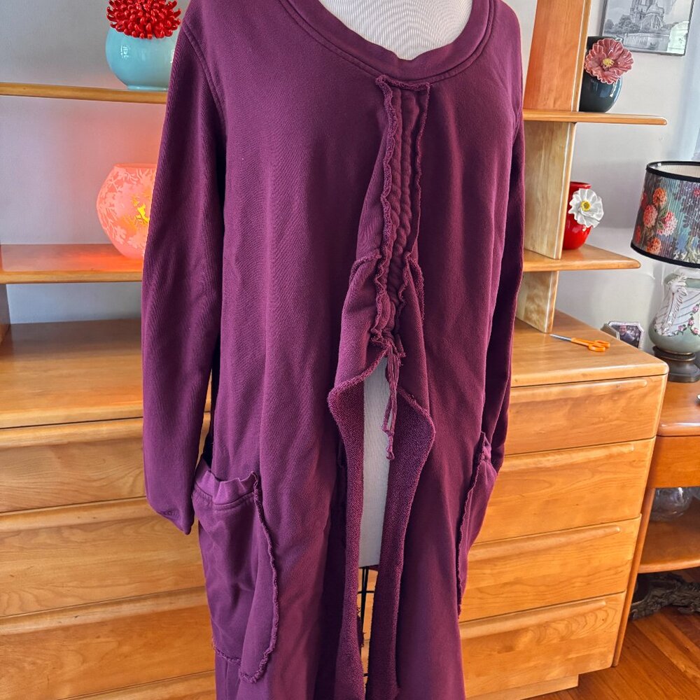 Bodil Jacket / Dress Burgundy XS Unique Gathered 100% Cotton Gathered Pockets